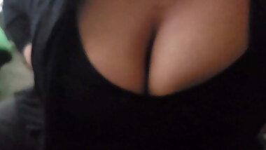 Chubby fiancee's big bouncing tits