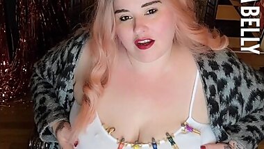 BBW GIANTESS drinks too much and puts all her little men it her giant titties !!!