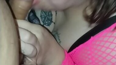 Giving Daddy A Blowjob In My Fishnets