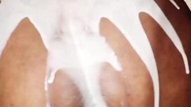 Jiggling black ass covered in yoghurt