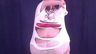 Obese gilf plays with her big fat belly