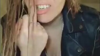 Just playing in a pink thong and leather jacket