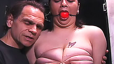 Nipple torture with clothes pins