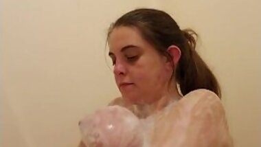 Caught my big natural tits step sister getting soapy in the bath BBW