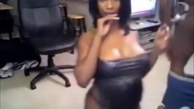 Curvy black girl sucks big black cock