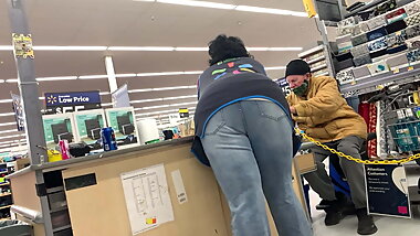 Black granny leaning posing teasing big booty