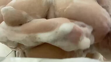 BBW Soapy natural  boobs shower wash