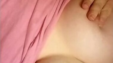 Innie Nipples Pop Out Self Titty Play Slapping Squeezing And Jiggling With Hot Pink Shirt Before Bed