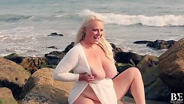 Promo BBW with Pierced Nipples and Clit Teasing Ginger Pussy at the Beach feat Cameron Skye