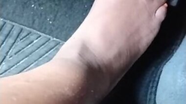 Ebony BBw Step-Mom came in pick me up for work i seen she had her feet out so she let me record