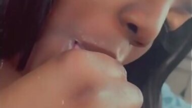 Pretty ebony playing with daddy dick