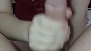 girlfriend decided to jerk off before going to bed licking him