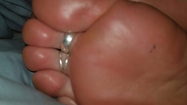 Husband cums on my feet
