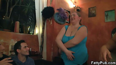 BBW with huge boobs at a party in the bar