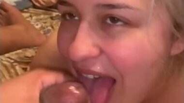 BBw sucks BBC with cum shot