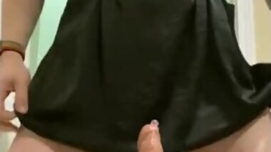 Under skirt dildo in my ass gets interrupted by flatmates