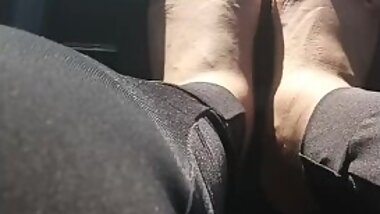 Ebony BBw Step-Mom feet on dashboard n rubbing my dick while in traffic
