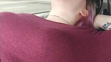 Goth Sub Trying New Toy In Car