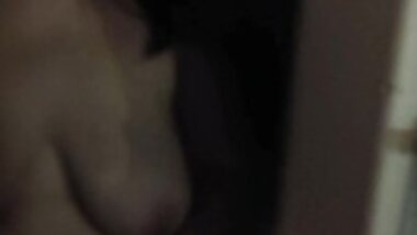 wife outdoors topless at night