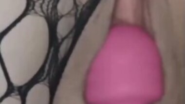 Sexy teen in fishnets squirting with orgasms while vibrating sensitive clit!