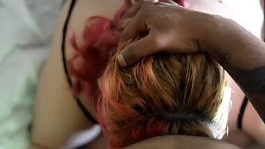 Elegantly face fucking a big titty BBW