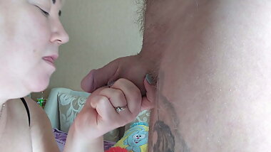 sucking and swallowing my cock up to the balls and a mouthfu