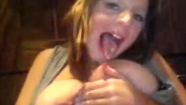 Busty webcam girl plays with pussy