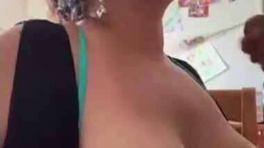 Gorgeous Latina with huge tits takes big load on Tik ToK! La Paisa Cumshot on her beautiful niples