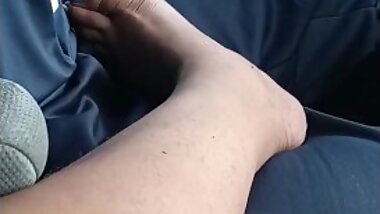 Ebony BBw Step-Mom rubbing my dick again while driven (Damn I love them toes)
