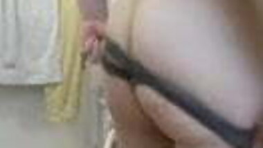 bitch sending SMS little private show in bathroom