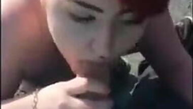 Outdoor blowjob with cum in mouth